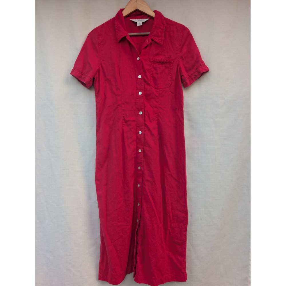 Casual Corner Annex Shirt Dress Womens 4P Red Button Down Midi 90s Minimalist